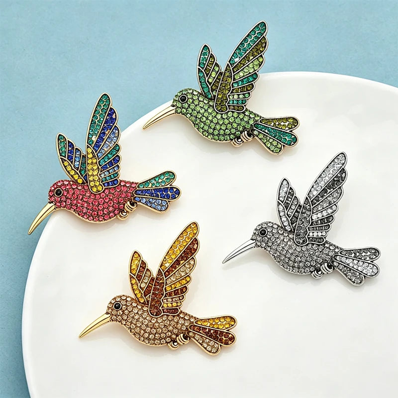 PENDRA Hummingbird Rhinestone Flying Bird Brooch