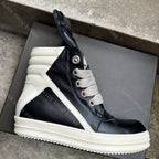 PENDRA Geobasket Noir Black Cow Leather High-Top Zip Jumbo-Lace Ankle Boots