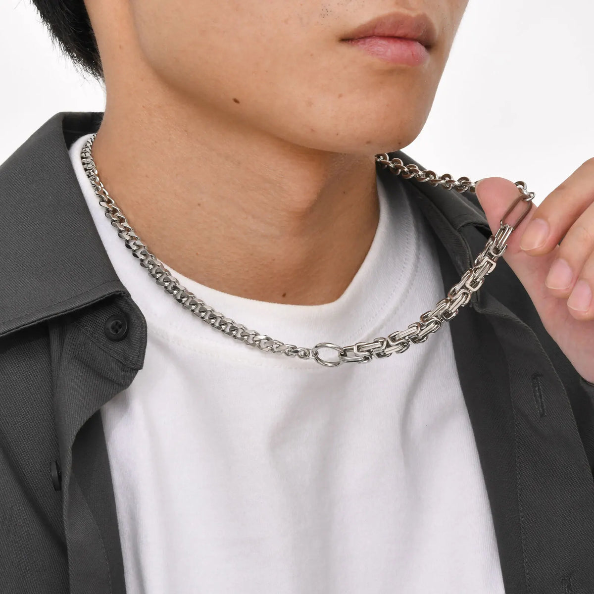 Punk Splicing Byzantine Necklaces for Men,Stainless Steel Cuban Chain Collars,Chunky Trendy Male Jewelry Gift