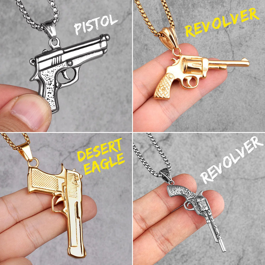 PENDRA Guns Shotgun Pistol Steel Necklace