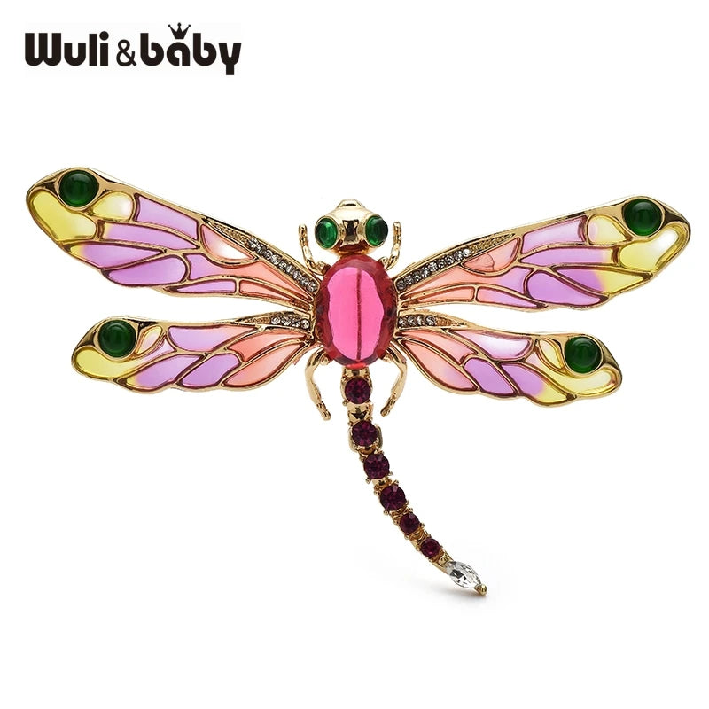 PENDRA Fluttergem 3-Color Enamel Dragonfly Brooch