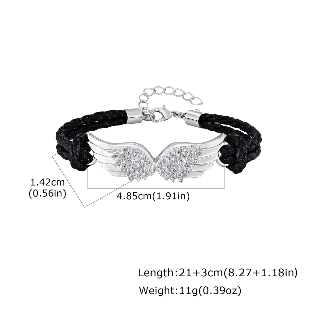 Angel Wings Bracelets for Men Boys,Black Rope Adjustable Wristband,Personality Exquisite Jewelry Gift