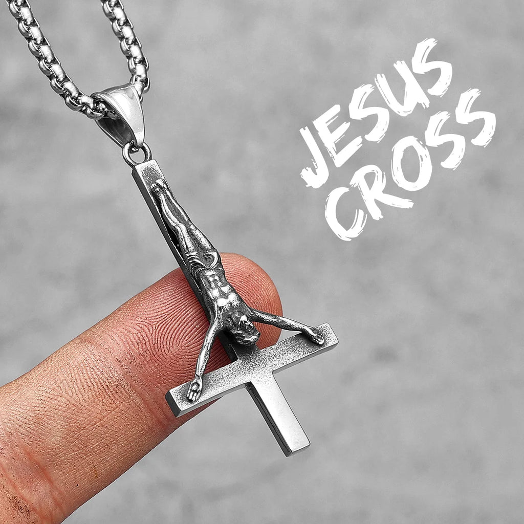 PENDRA Handstand Jesus Cross Steel Necklace
