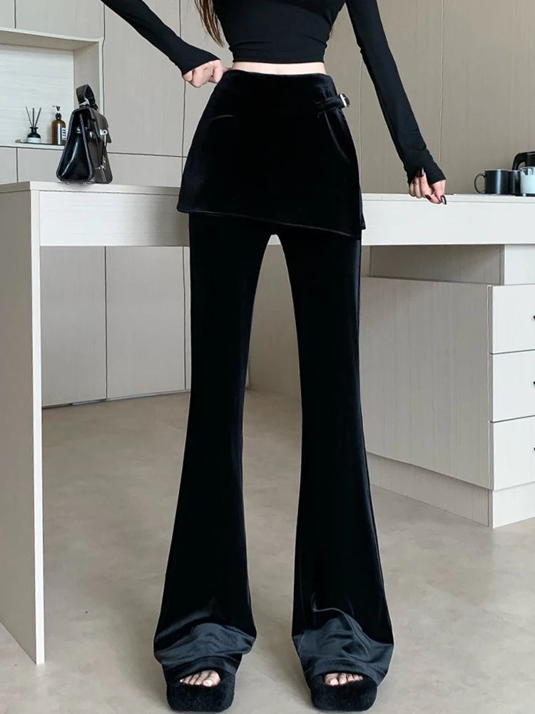 PENDRA Black Velvet Micro Pants