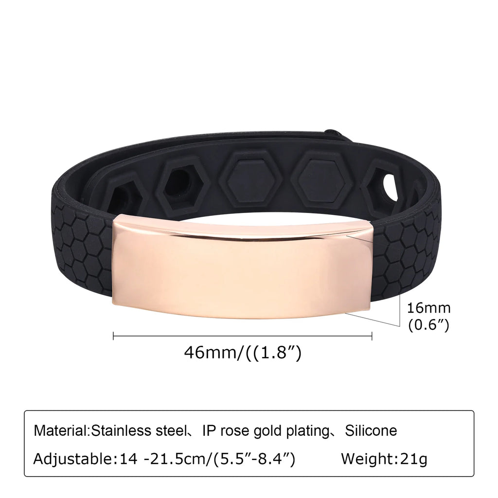 Free Engrave Silicone Bracelets for Men Boys,New Anti Static Custom ID Wristband,Personalized Jewelry