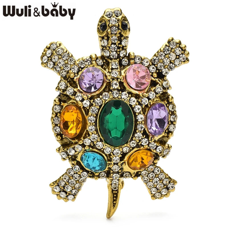Wuli&baby Vintage Rhinestone Turtle Brooches For Women Men 3-color Swimming Sea Animal Party Casual Brooch Pins Gifts