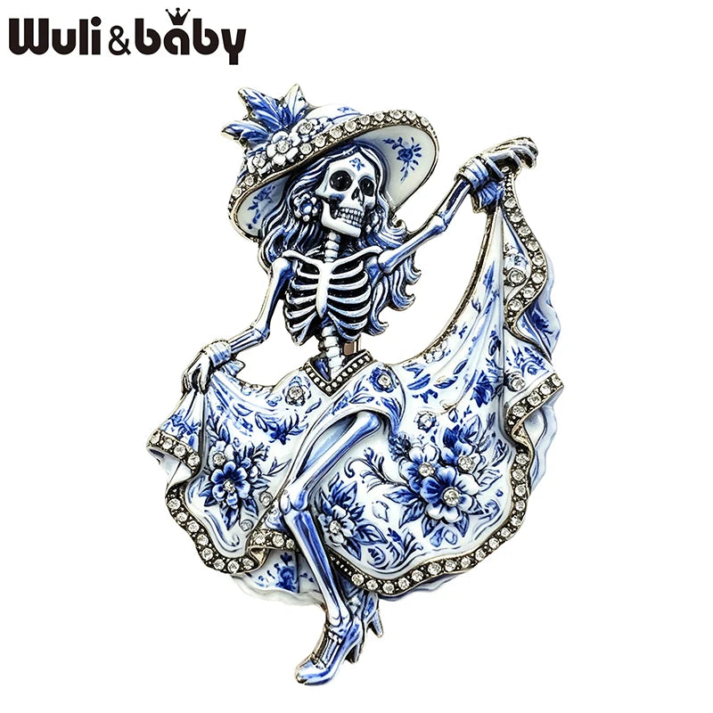 Wuli&baby Charming Dancing Skeleton Brooches For Women Unisex 2-color Vintage Wear Dress Sugar Skull Party Brooch Pins Gifts