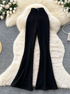 High waisted slim fit micro flared pants women in spring new design sense casual versatile solid color straight leg pants