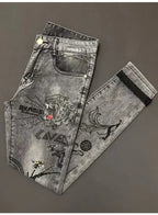 High-end Hot Diamond Jeans Men's Spring and Autumn Tide Brand Slim-fitting Small Feet Tiger Print Gray Casual Men Trousers Man