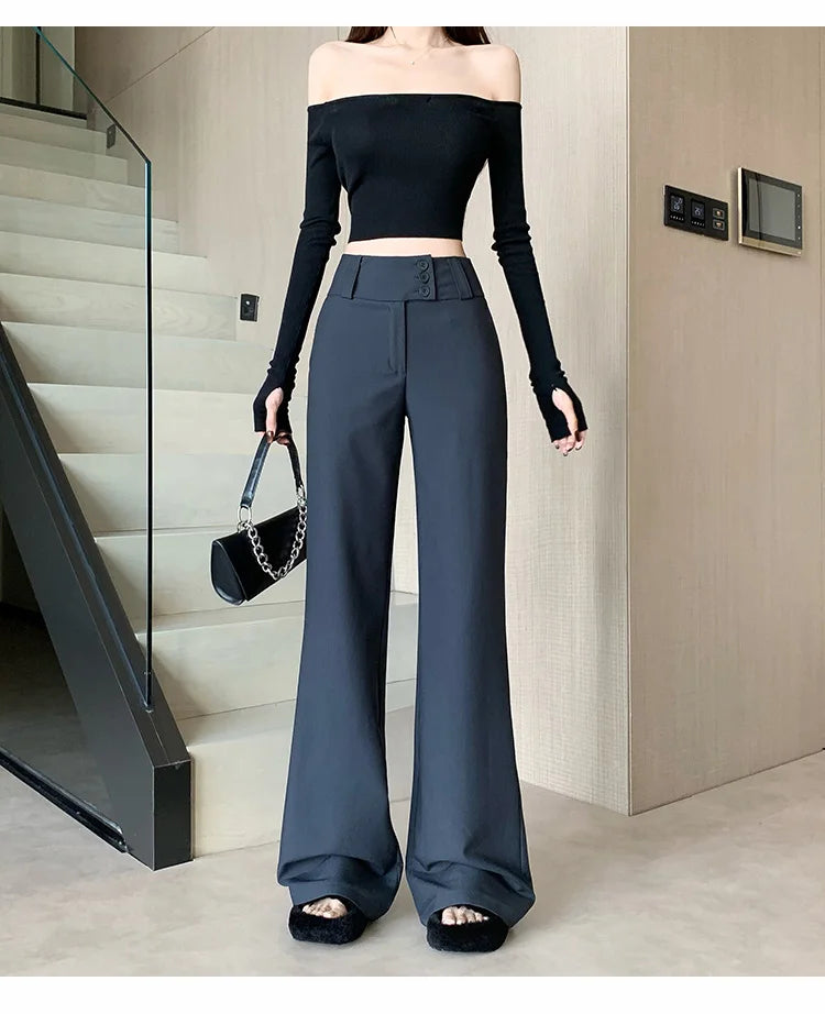 Advanced style suit pants women autumn high waisted slim fit versatile hanging down feeling casual and wide leg pants