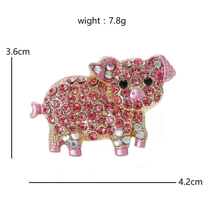 Wuli&baby Lovely Cartoon Pig Brooches For Women Lady Metal Pink Rhinestone Animal Party Casual Brooch Pins Badge Gifts