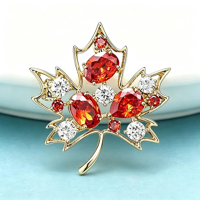 PENDRA Maple Crystal 2-Color Leaf Flower Brooch