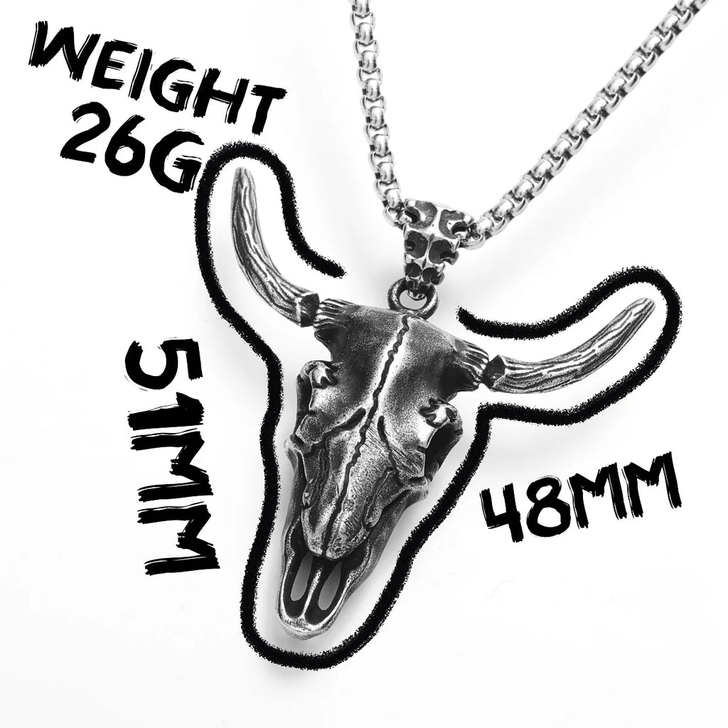 PENDRA OX Skull Western Steel Necklace