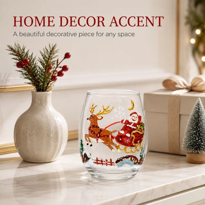 Hand Painted Christmas Whiskey Glass Santa Reindeer Snowman Tree Decorative Drinking Cup Holiday Party Barware