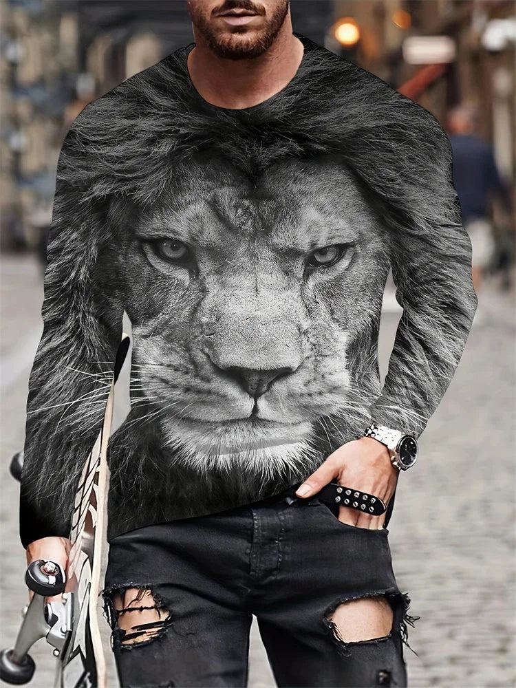 PENDRA Black White Lion Long-Sleeve Long Sleeve T-Shirt