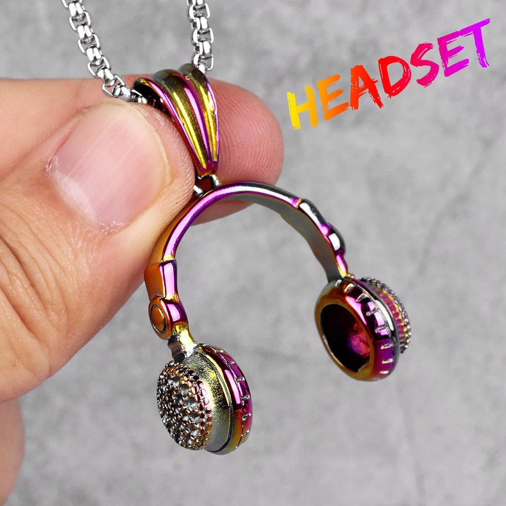 Headset Earphone Mens Long Necklaces Pendants Chain Hip Hop for Boy Male Stainless Steel Jewelry Creativity Gift Wholesale