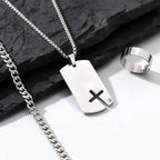 3pcs/set Dogtag Necklace for Men Boys,Stainless Steel Cuban Chain Bracelet,Waterproof Bend Ring Set Gift