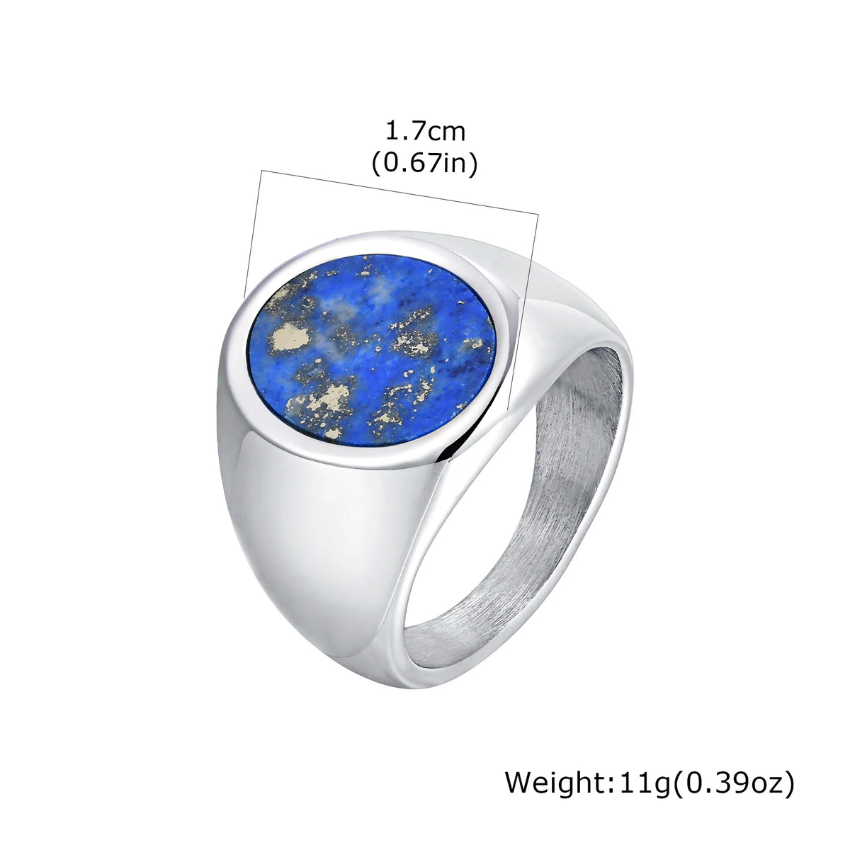 Blue Natural Stone Oval Ring for Men,Lapis Lazuli Stainless Steel Waterproof Ring,Cool Hip Hop Jewelry Gift
