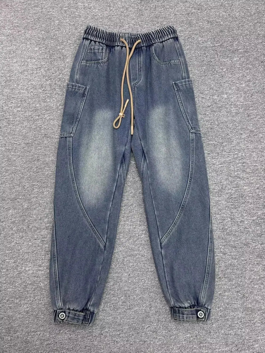 2026 Luxury Man Clothing Brands Men's New Retro Washed Elastic Jeans Summer Trendy Brand Harlan Pants Tied Feet Casual Trousers