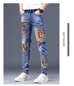 Spring Autumn Harajuku Fashion Art Craft Graphical Paintings 2000s Streetwear Male Slim Boyfriend Stylish Pants Denim Jeans Men