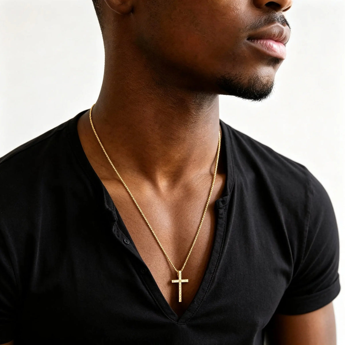 Hip Hop Men Zircon Cross Necklace,Punk Street Cross Metal Pendant Necklace,Charm Jewelry Gift for Him Dad