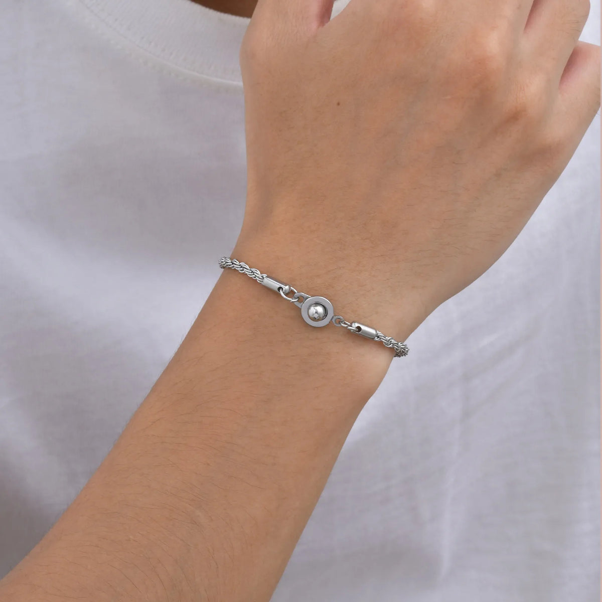 Simple Button Chain Bracelets for Men Boys,Stainless Steel Twisted Rope Chain Wristband,Causal Jewelry Gift