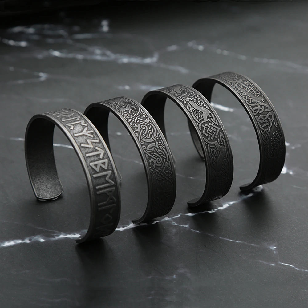 PENDRA Valknut Nordic Stainless Steel Open Cuff Bracelet