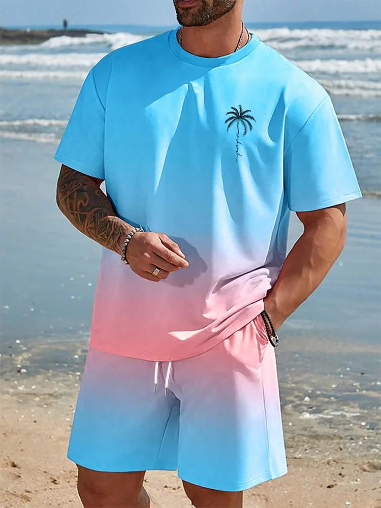 Vibrant Summer Men's 2 Piece Set Hawaiian Chic Casual Men's T-shirt Outdoor Beach Men's Shorts 3D Printed O-neck Short Sleeves