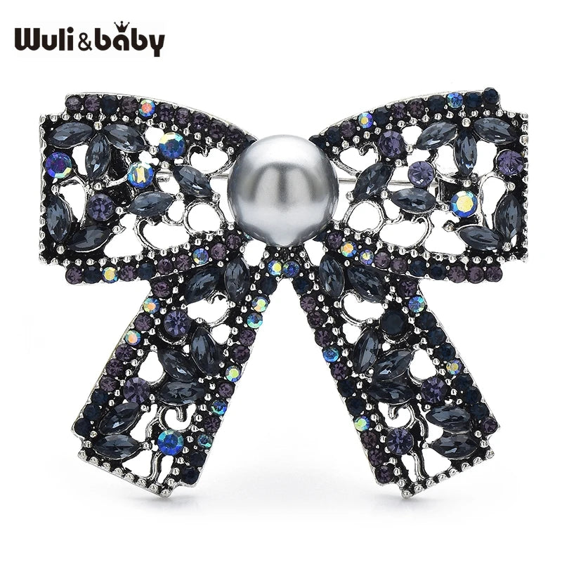 PENDRA Bowelle Rhinestone Pearl Bow Brooch