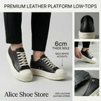 PENDRA Noir Luxe Black Genuine Leather 6cm Platform Flat Sneakers