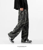 Camouflage Tooling Jeans Autumn New High Street Retro Loose Straight Wide Leg Baggy Trousers Cargo Pants Men Low Rise Jeans