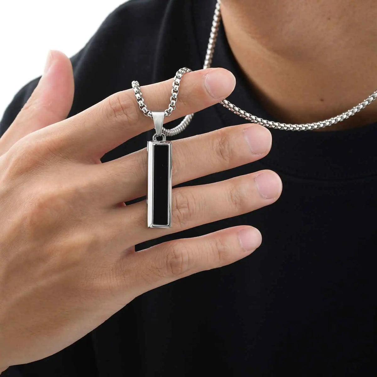 Punk Geometric Necklace for Men Boys,Stainless Steel Natural Turquoise Vertical Pendant,Birthday Partry Anniversary Father Gift