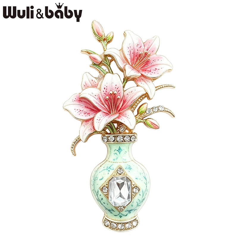 PENDRA Violetta 2-Color Enamel Rhinestone Lily Vase Brooch