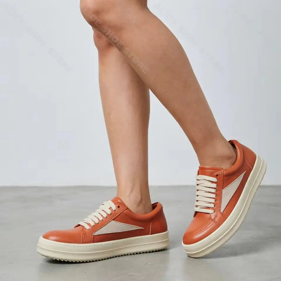 PENDRA Retro Flame Orange Low-Top Thick-Sole Lift Sneakers