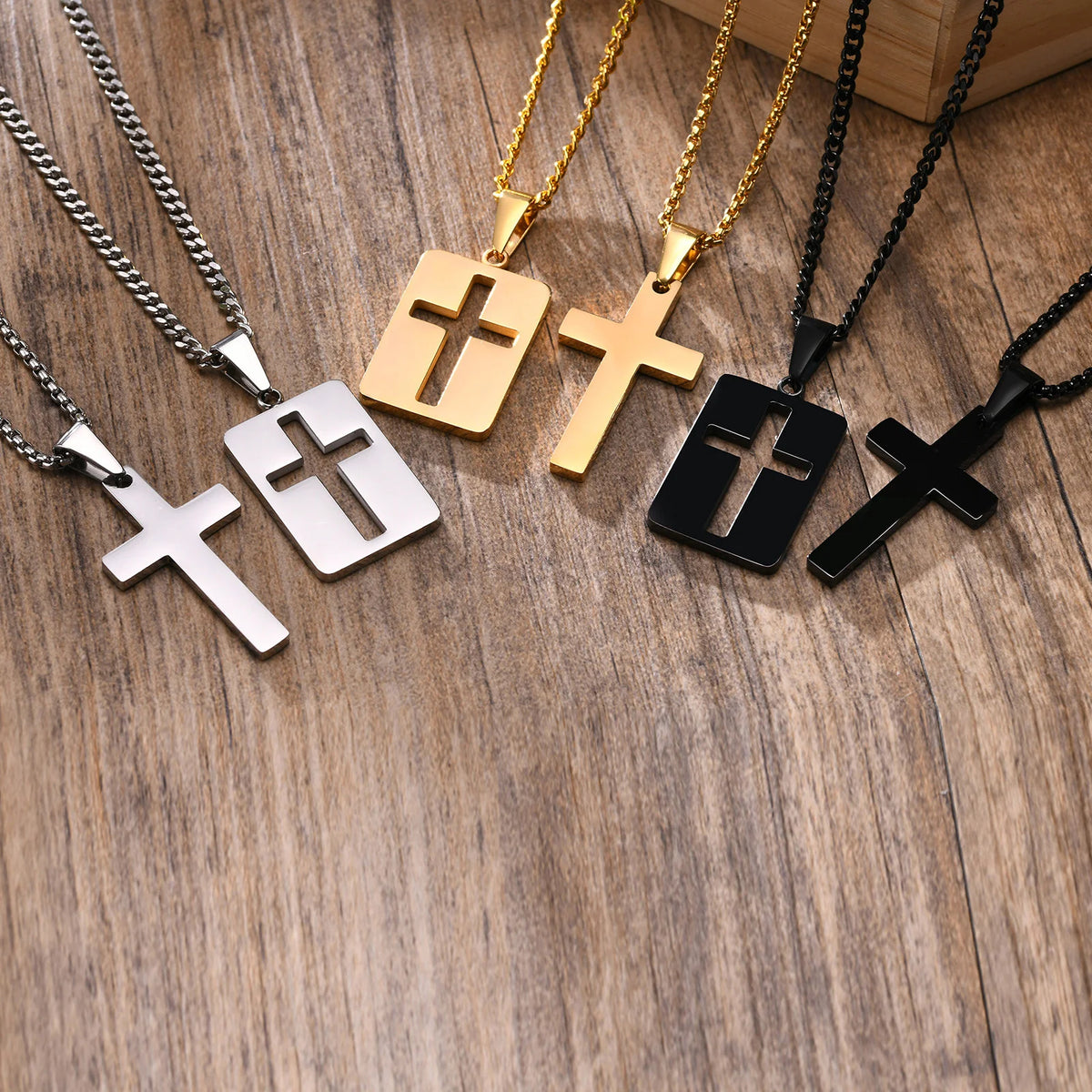 Men Necklaces, Cross Cut Out Pendant, Stainless Steel Small Dog Tag Necklace, Christ Religion Jewelry