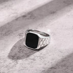 Stylish Watch Band Rings for Men, Stainless Steel Black Square Signet Pinky Thumb Ring for Dad Father Jewelry Gift for Him