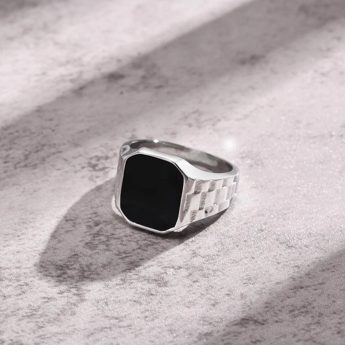 Stylish Watch Band Rings for Men, Stainless Steel Black Square Signet Pinky Thumb Ring for Dad Father Jewelry Gift for Him