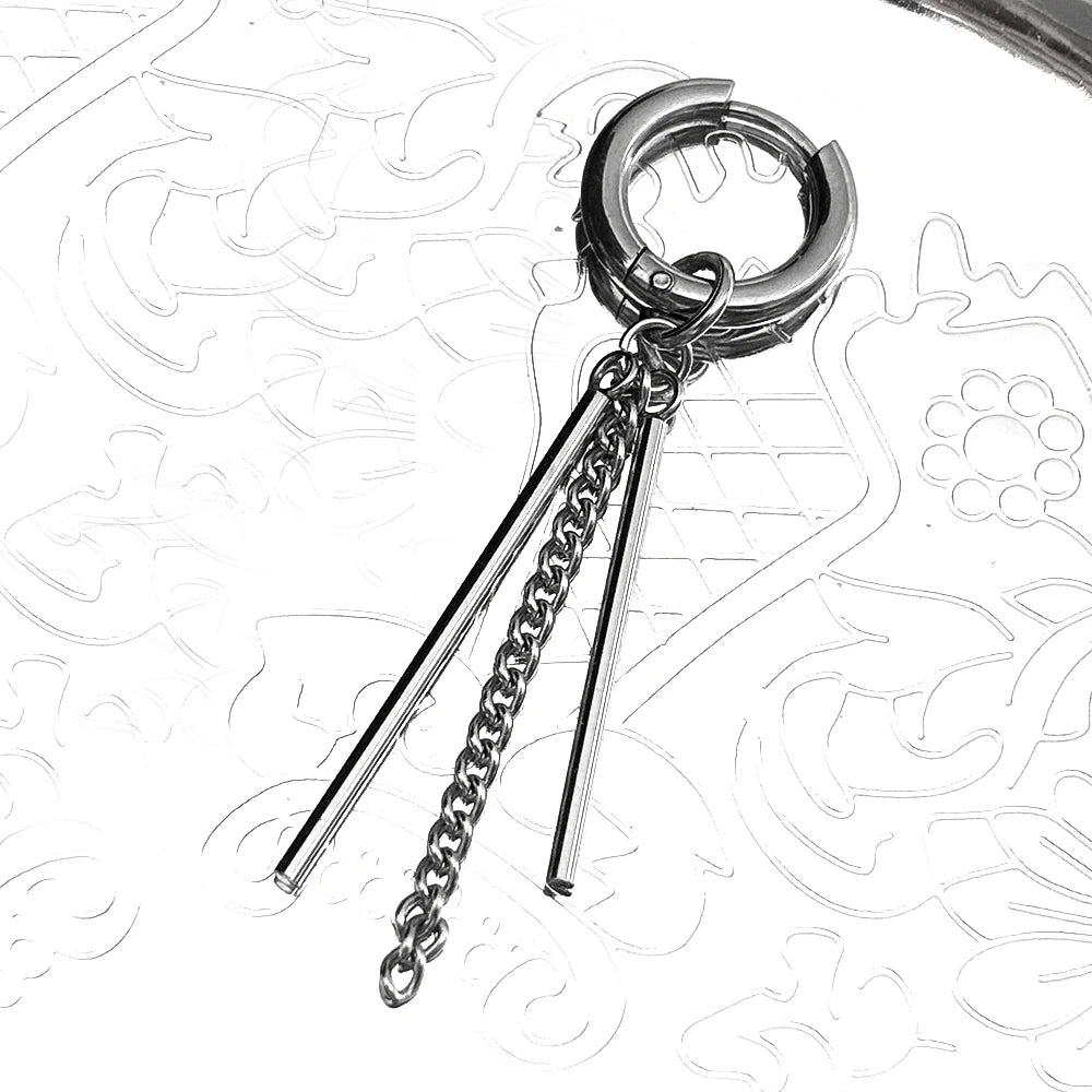 New Fashion Stainless Steel Long Chain Tassel Pendent Earrings Hoop Personality Ear Clips For Unisex Hiphop Punk Rock Trendy