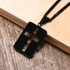 Men Necklaces, Cross Cut Out Pendant, Stainless Steel Small Dog Tag Necklace, Christ Religion Jewelry