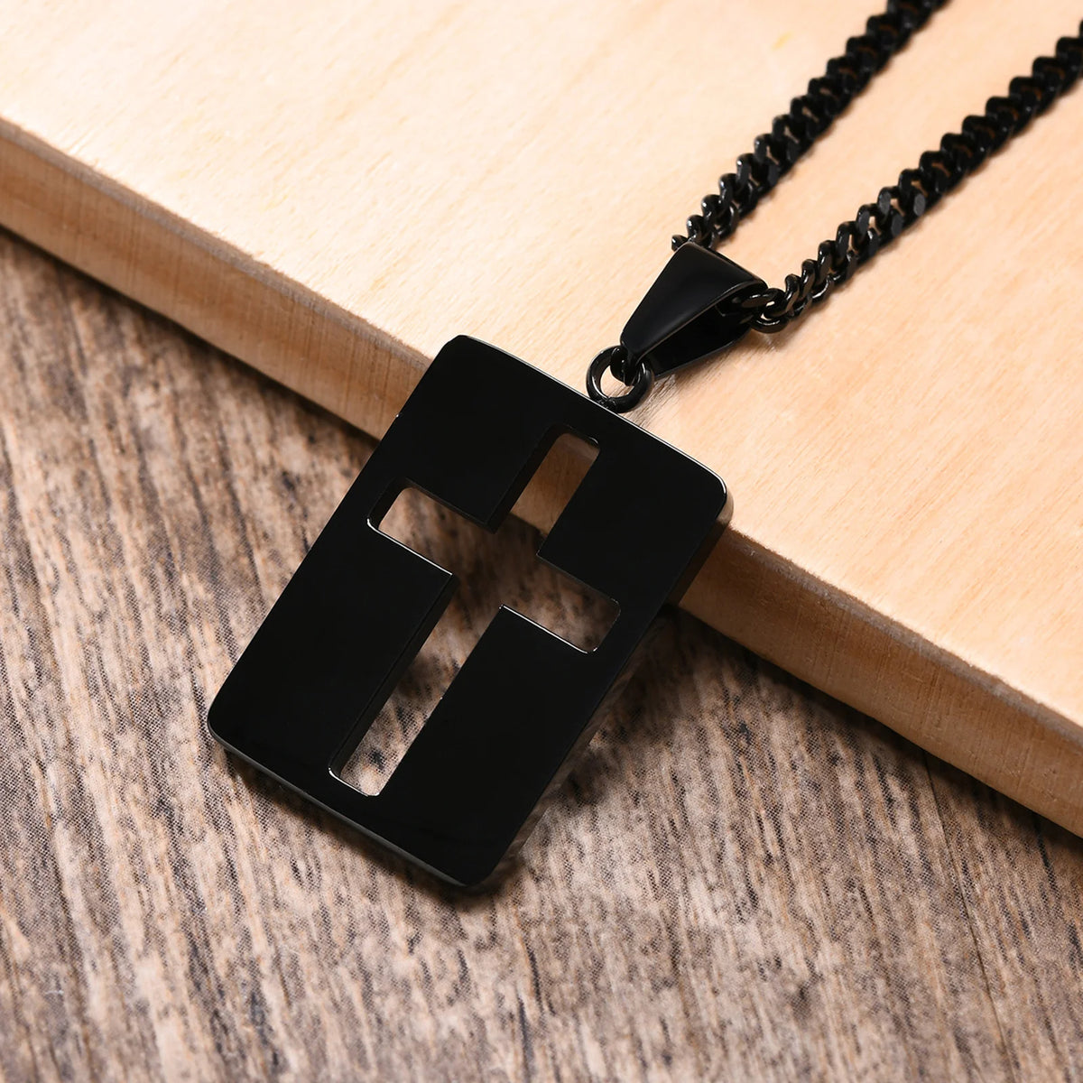 Men Necklaces, Cross Cut Out Pendant, Stainless Steel Small Dog Tag Necklace, Christ Religion Jewelry