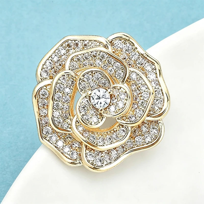 PENDRA Rosaspark Shining Rose Flower Brooch