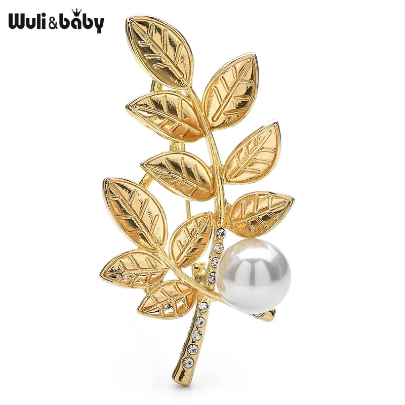 PENDRA Wheatgold Pearl Wheat Leaf Brooch