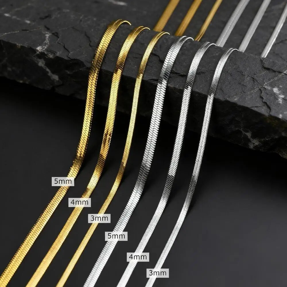 3/4/5mm Flat Snake Chain Necklace for Men Women,Stainless Steel Blade Chain Choker,Punk Hip Hop Jewelry Gift for Him