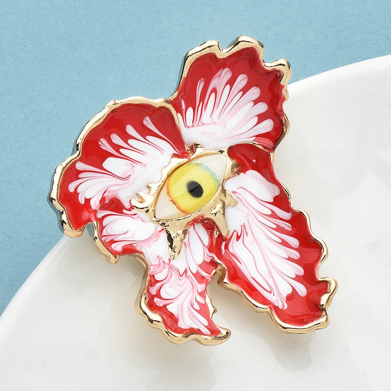 PENDRA Eyeflora Enamel Flower Eye Brooch
