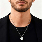 Hiphop Round Natural Stone Necklace for Men,Waterproof Stainless Steel Pendant Necklace,Birthday Party Father Gift