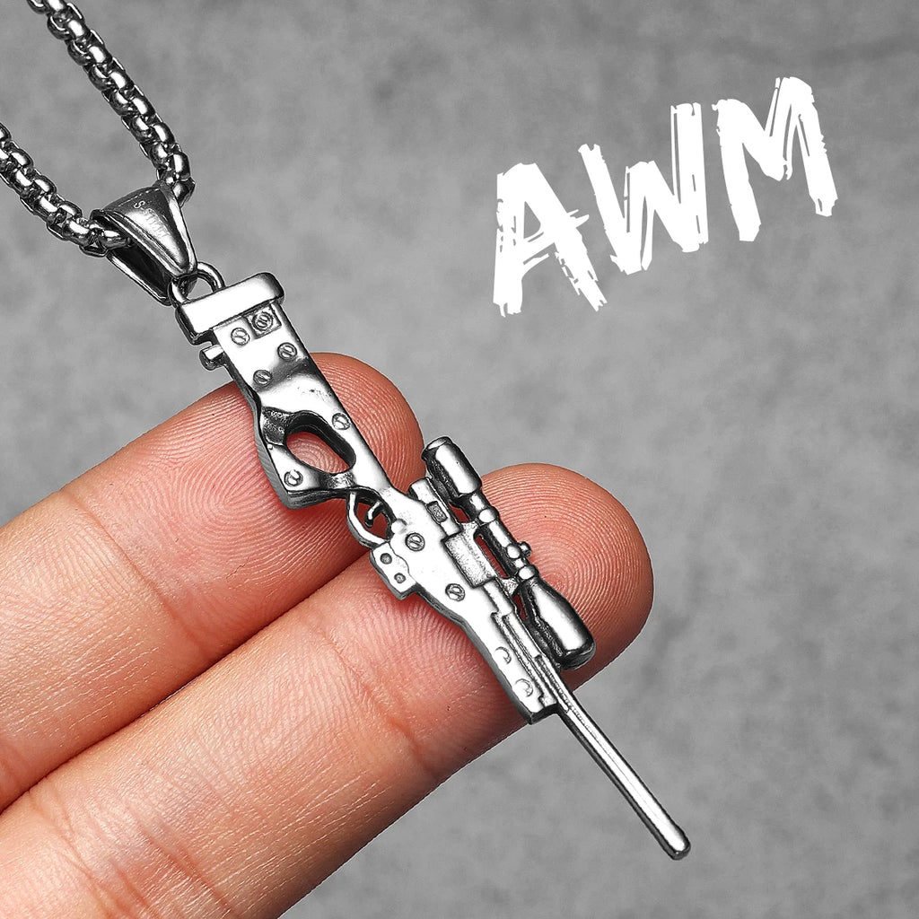 Awm Sniper Rifle Gun Men Necklaces Stainless Steel Pendant Chain Women Punk Fashion Jewelry New in Accessories Gifts Wholesale