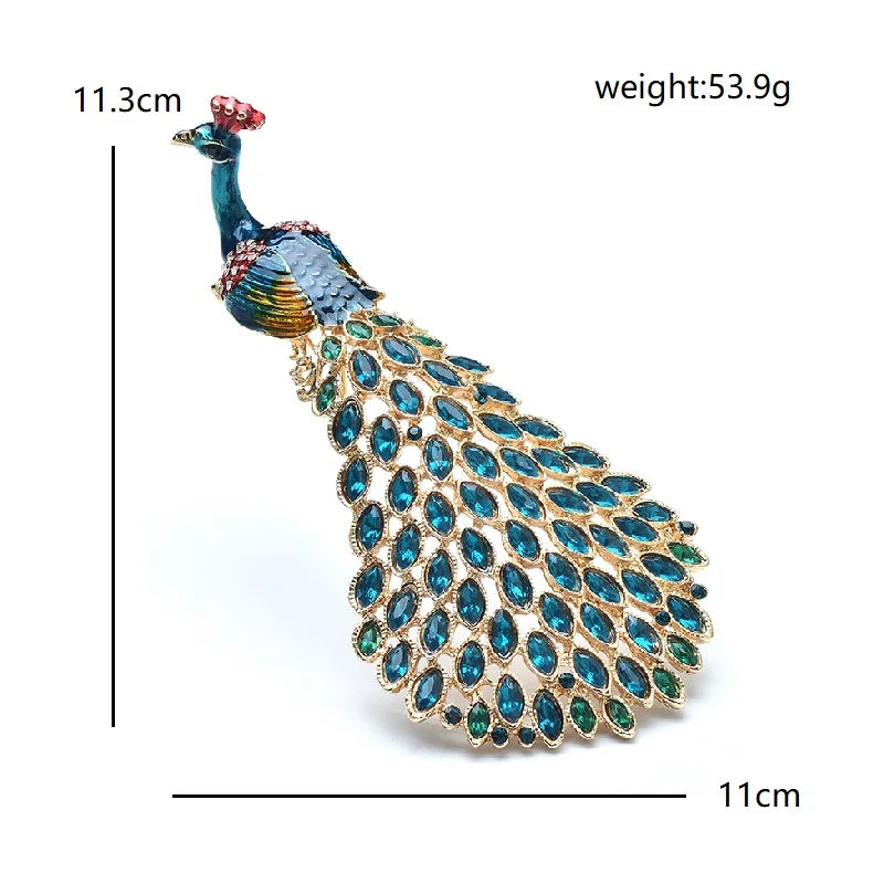 PENDRA Grand Peacock Enamel Bird Brooch