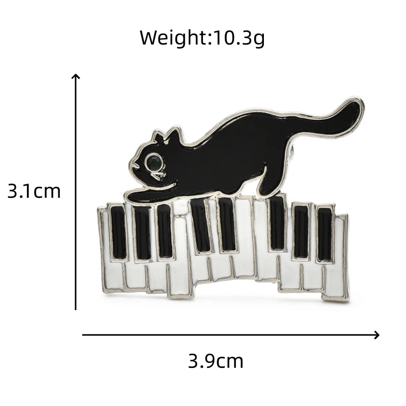 Wuli&baby Enamel Naughty Cat Brooch Pins 2-color Cat Running On Piano For Women Kid's Clothes Backpack Brooches Gifts