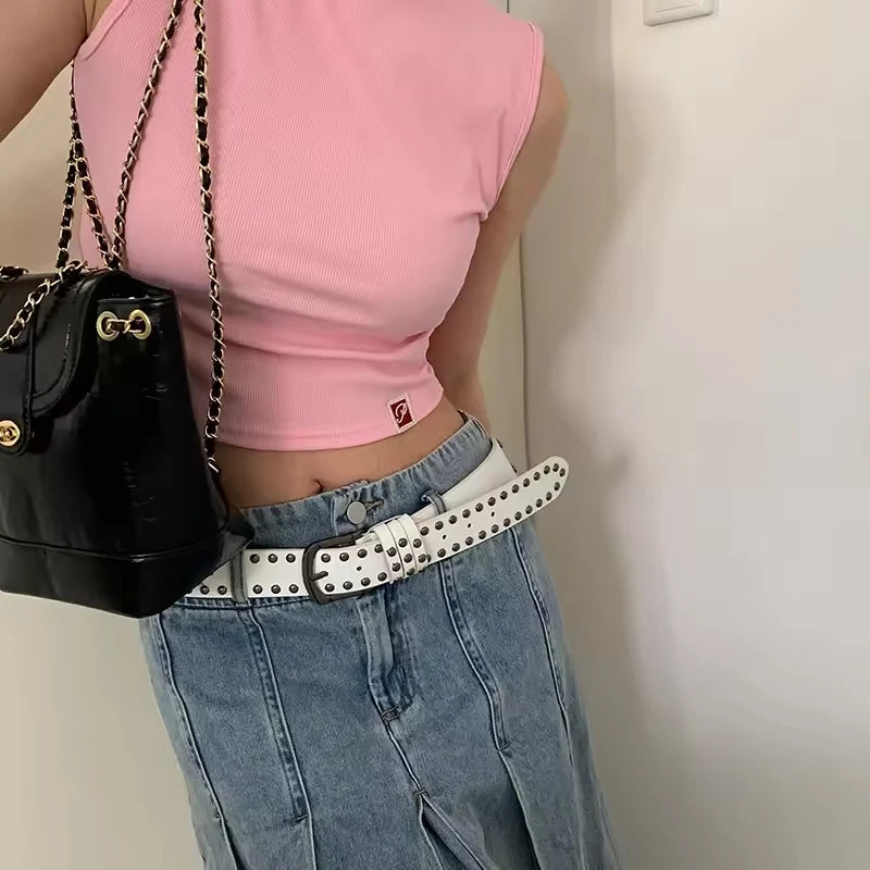 New Punk Belt For Women and Men tie-in Ladies' belt fashion personality Plus Size Rivet Belt Female senior black Jeans Waistband