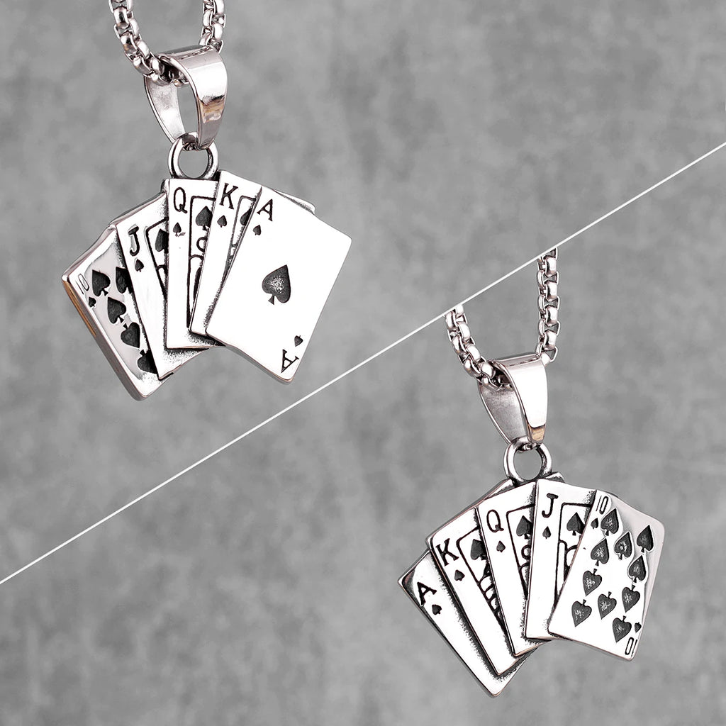 PENDRA Flush Poker Gambling Steel Necklace